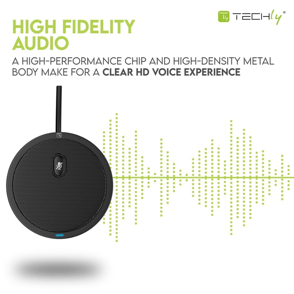 Techly 362725 Microfono USB Omnidirezionale da Conferenza con Tasto Muto Nero