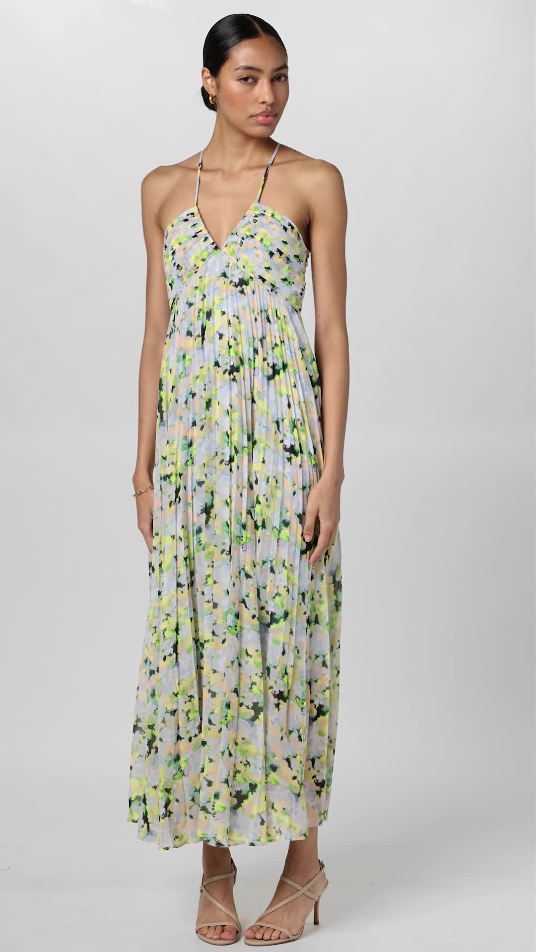 CLUB MONACO Women's Pleated Tie Back Maxi Dress, Multi/Varie, 2 at Amazon Women's Clothing store