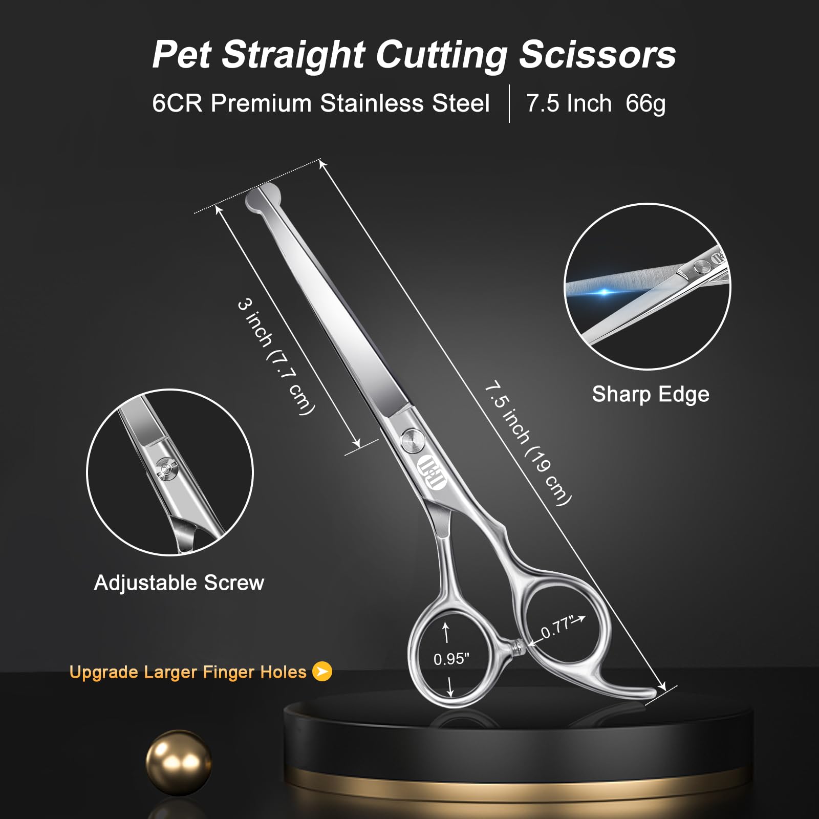 CIICII Tijeras para Perros, 7,5" Juego de Tijeras Peluqueria Canina Profesional (Gato Perro Aseo Tijeras Entresacar & Tijeras Curvas) para Aseo Mascotas Bricolaje (Punta Redonda-9 Pcs-Plata)
