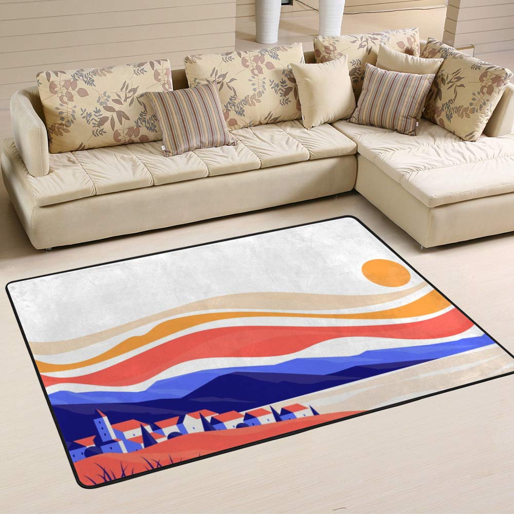 Tapis abstrait paysage urbain durable et facile à nettoyer pour salon
