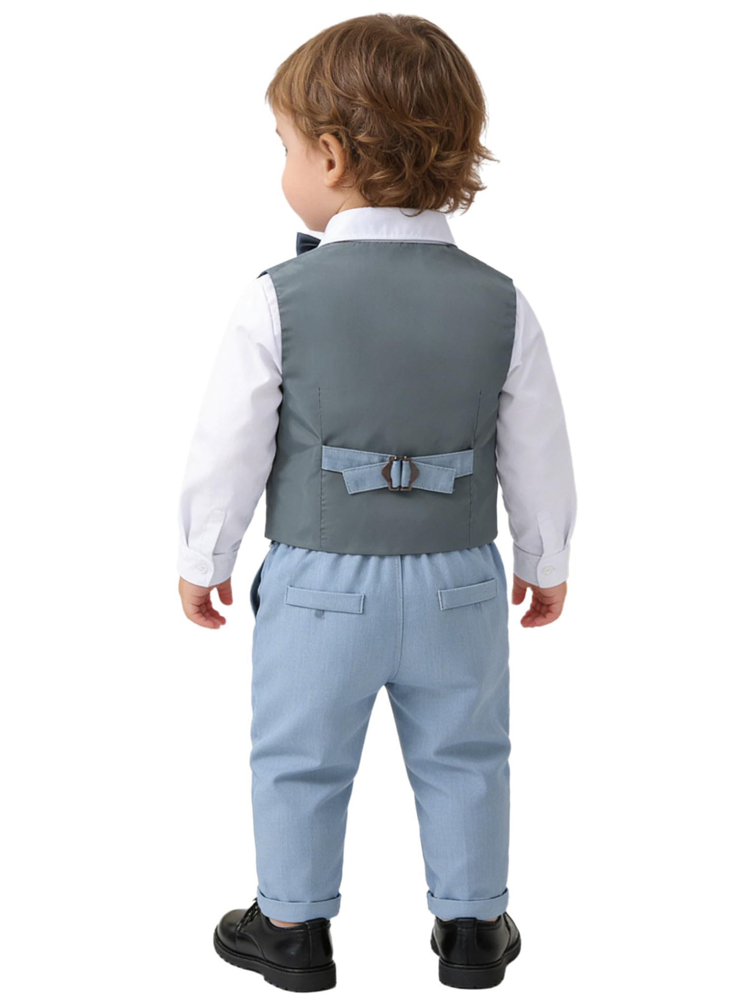 Hansber Baby Jungen Gentleman Smoking Anzug Fliege Hemd Weste Hose 4tlg Babykleidung Schicker Taufanzug Hellblau 80-86