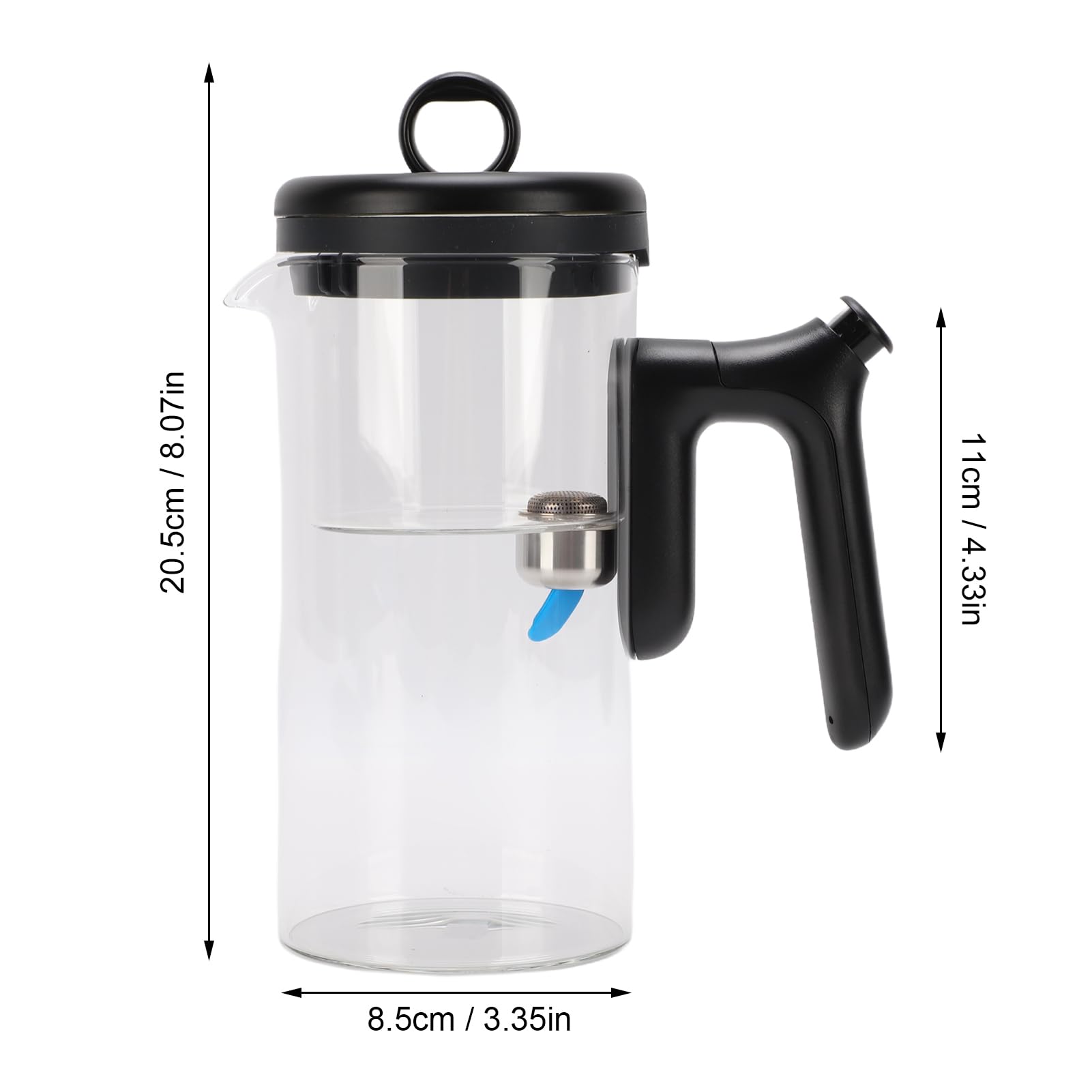 Teekanne aus Glas mit Innenkammer, Bewahrt den Natürlichen Geschmack, Magnetischer Niederdrückmechanismus Trennt Wasser und Blätter für Schwarzen Grünen Oolong-Tee