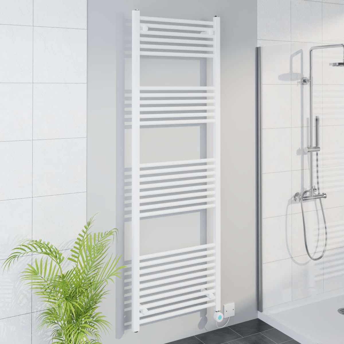 Warmehaus WiFi Electric Bathroom Straight Radiator Timer 1800x600mm White — image 1
