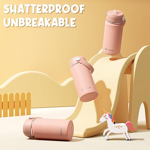 Miniatura 5 de Fimibuke Botella de agua aislada para niños, 14 oz sin BPA, termo de doble pared con aislamiento al vacío, 188 de acero inoxidable, a prueba de