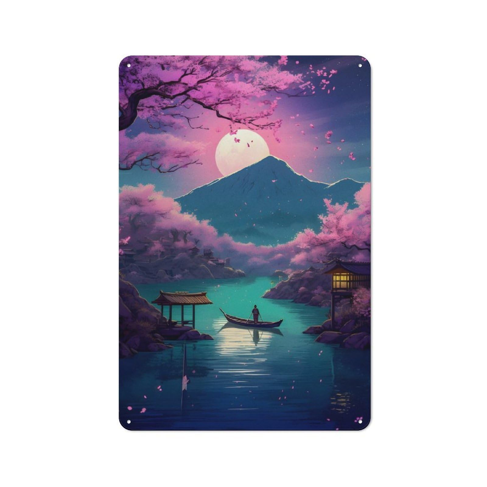 Junmoney Full Moon The Lake 2 For Lounge Or Reading Corner, Rustic Tin Sign 30X20cm, For An Autumn Update To Lounge And Reading Corner