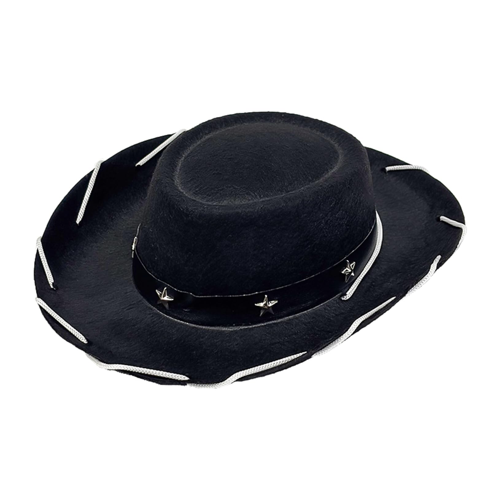 Kids Western Style Cowgirl Cap Stylish Leather Belt Decorated Wide Brimmed Hat for Outdoor Party Wear (Black, ONE Size)