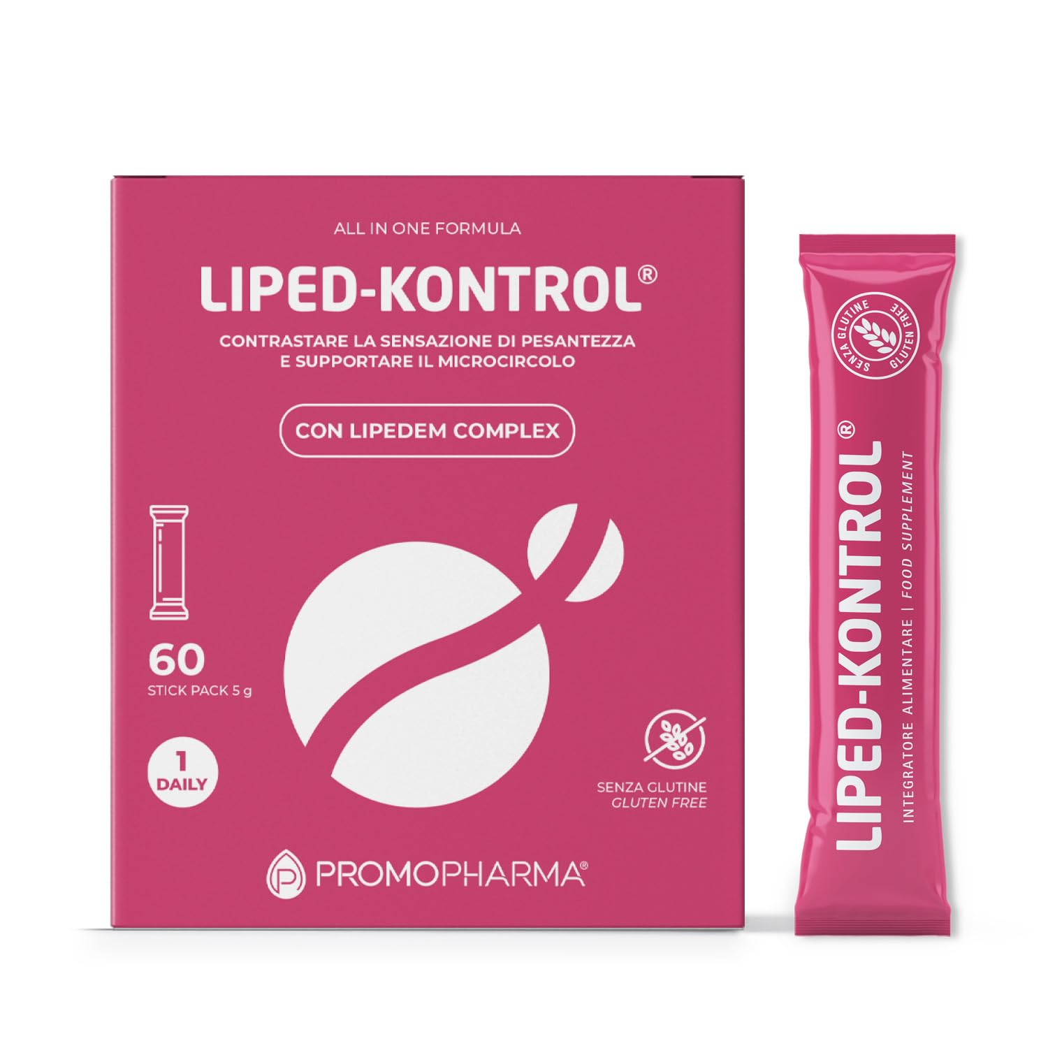 Liped-Kontrol – Integratore Microcircolo, Lipedema e Linfedema - Drenante Gambe Pesanti e Anti-Cellulite - Con Peptidi di Collagene Idrolizzato, Acido Ialuronico e Bromelina - 60 stick pack da 5g