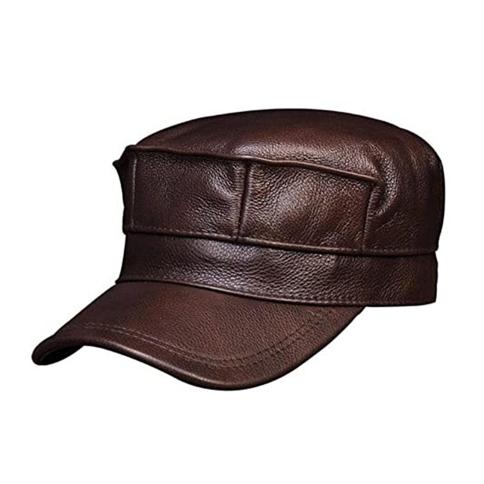 Men's Genuine Leather Baseball Cap Hat - Real Cowhide Flat (Black, XL)(Large; Camel)