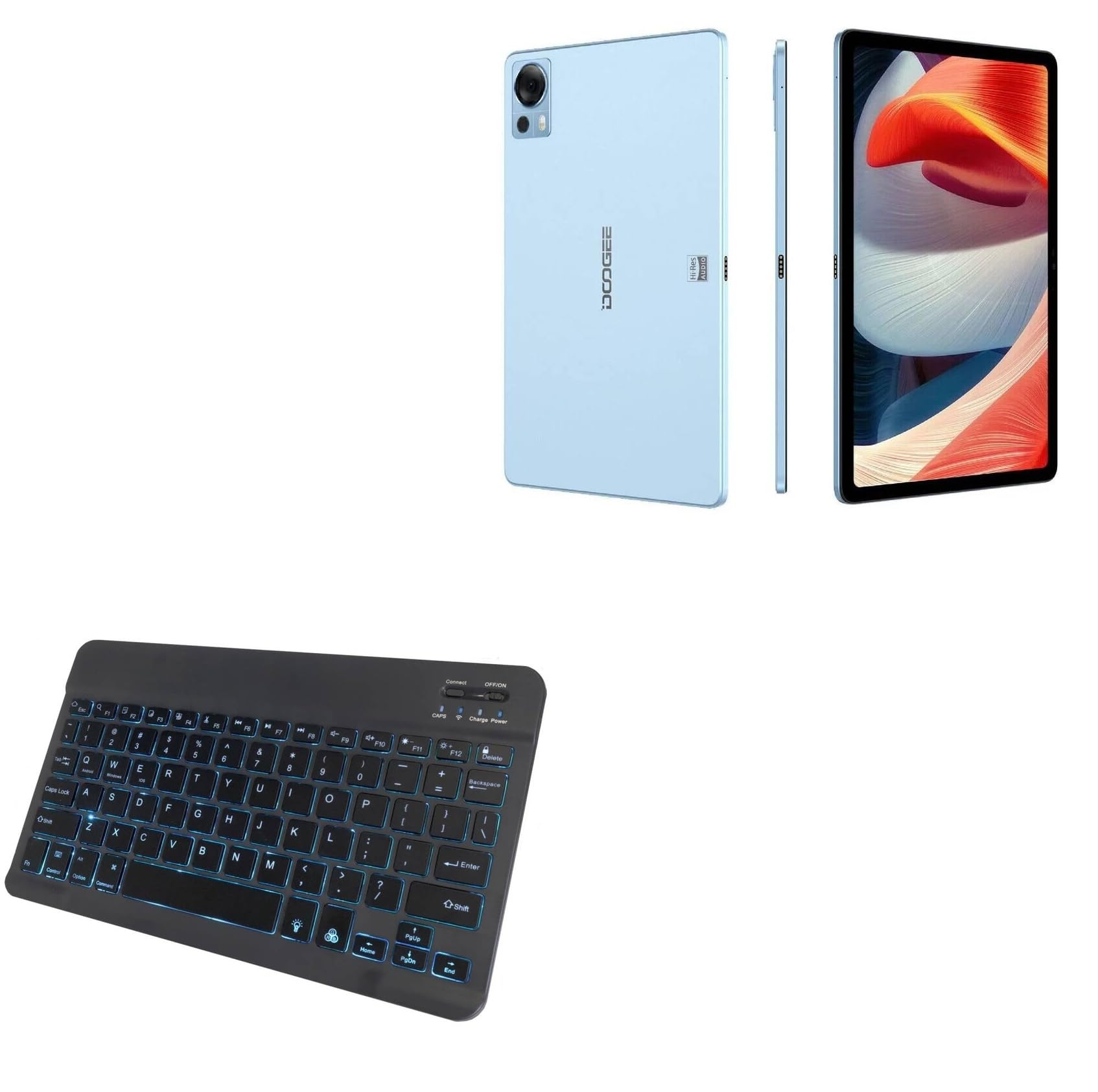 BoxWave Keyboard Compatible with Doogee T20 Tablet 2023 (10.4 in) - SlimKeys Bluetooth Keyboard - with Backlight, Portable Slim LED 7 Colors - Jet Black