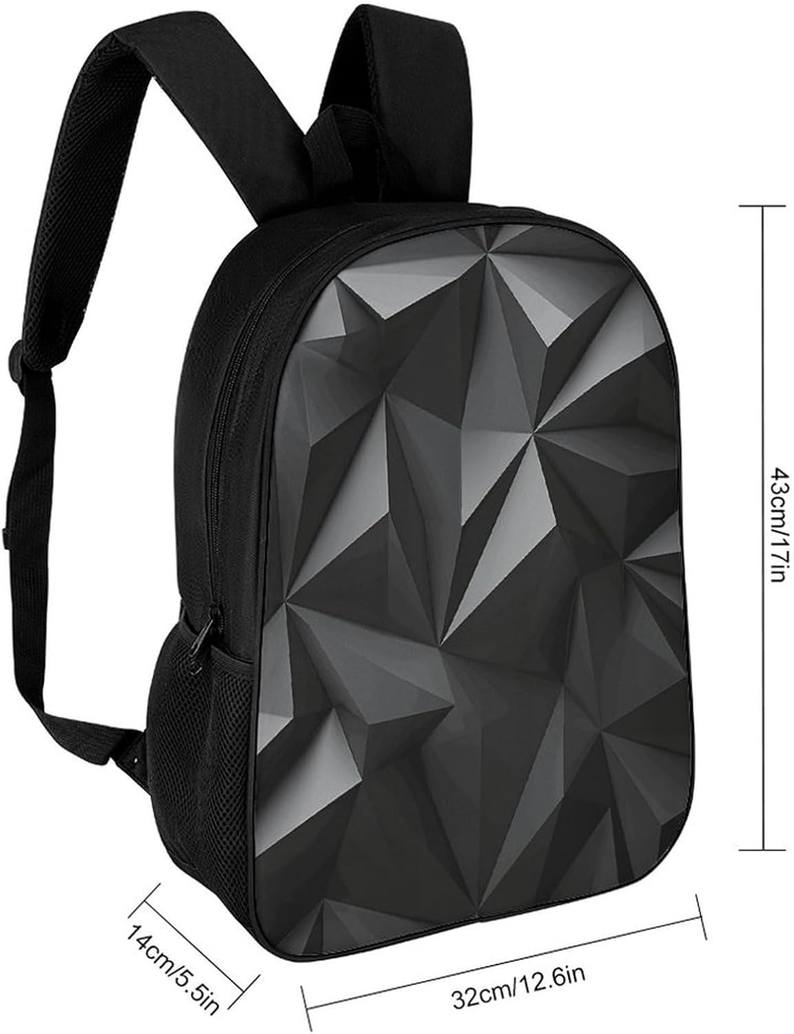 Black Geometric Large Backpack for Work, 17 Inch Laptop Bag image 2