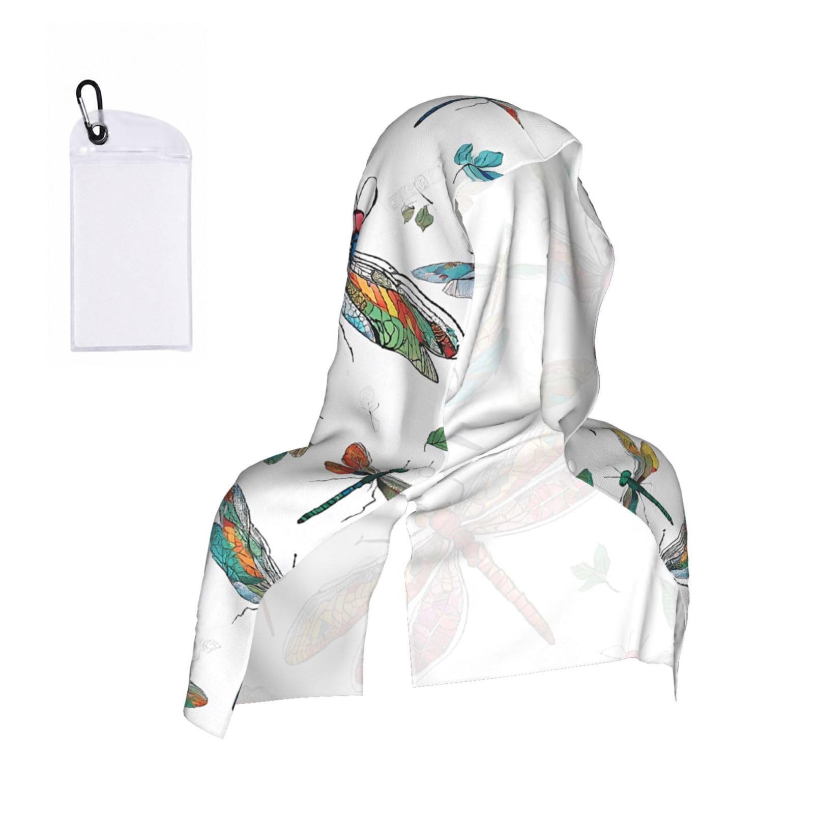 WXWJSHMGC Colorful Dragonfly Print Cooling Hoodie Towel, Cooling Towels For Neck And Face Sun Protection Instant Cool Hoodie(Sport/Camping/Work Out/Hot Weather)