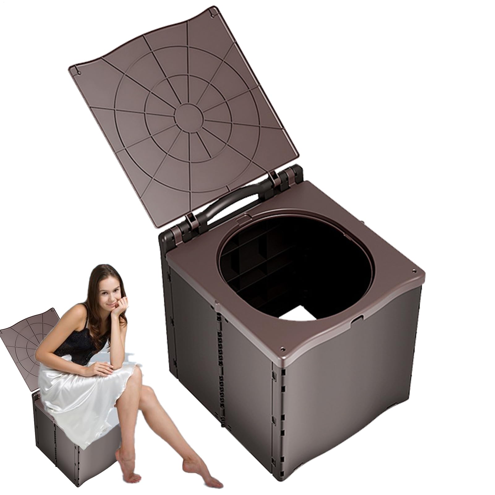 Toilette portatile per campeggio, WC pieghevole da campeggio, WC portatile per esterni, da campeggio, per esterni, comodino, WC, auto, viaggio, della spazzatura da donna, secchio per