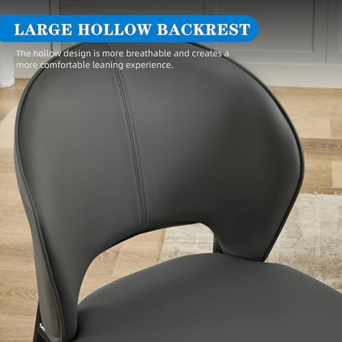 Miniatura 7 de Juego de 2 sillas de comedor modernas de mediados de siglo con patas de metal, silla decorativa de piel sintética con respaldo medio para cocina y