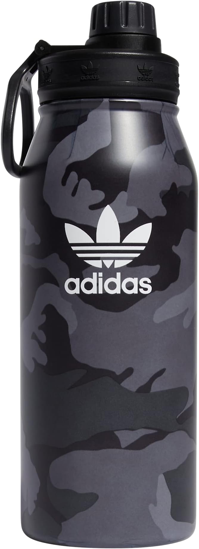 adidas Originals 1 Liter (32 oz) Metal Water Bottle, Hot/Cold Double-Walled Insulated 18/8 Stainless Steel, Adi Camo Black/Black/White, One size