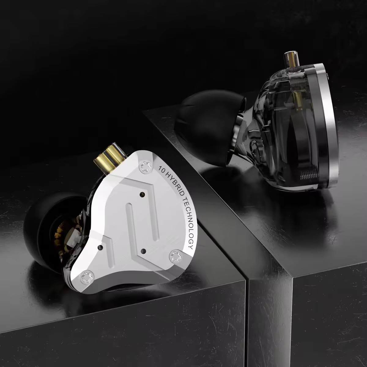 Yinyoo KZ ZS10 Pro in Ear Monitor IEM Cuffie in Metallo Auricolari HiFi Stereo Sound Auricolari con Cancellazione del Rumore con 4BA 1DD 0,75 mm Cavo 2 pin (microfono nero)