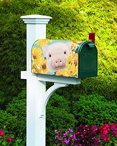 Funny Farm Animal Pig Spring Floral Mailbox Covers Magnetic Standard Size, Decorative Post Letter Numbers Box Wrap Decoration Covers Accessories For Garden Yard Outdoor Décor, 21.7"X18.5" #TOP3