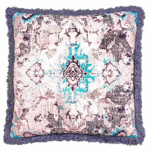 Mandala Life ART Meditationskuddöverdrag med lugg, 66 cm, bomull, fyrkantig golvkudde, marockansk rumsdekor, boho accent, bohemisk zafu-puff