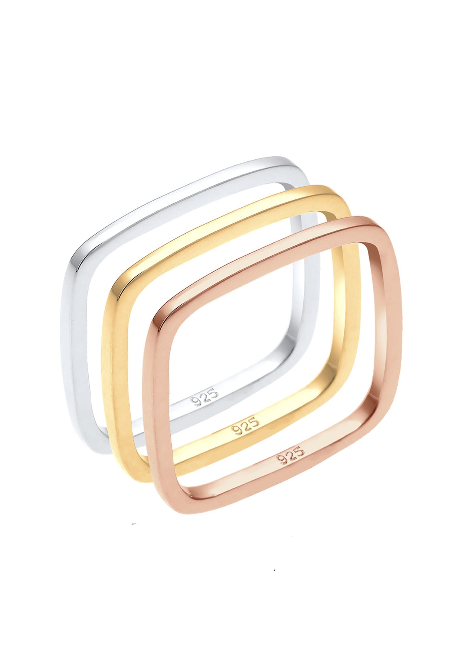 Elli Women's 925 Sterling Silver Tricolour Square Geo Ring, Size N
