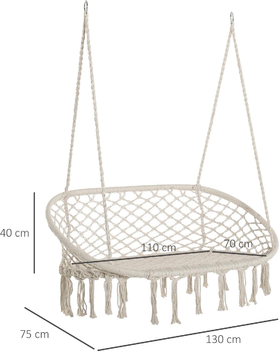 Poltrona Sospesa da Giardino Sedia Sospesa Dimensioni 130x75x40 cm in Metallo/Cotone Colore Crema