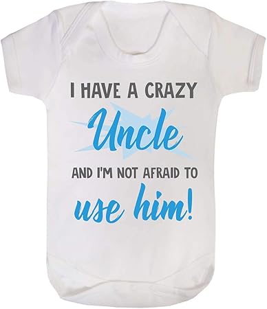 ICKLE PEANUT Baby,Clothing,Baby Boys 0-24m,Bodysuits & One-Pieces,Bodysuits I Love My Crazy Uncle and I'm Not Afraid to use him Baby Vest Babygrow Bodysuit Baby Shower Gifts New Aunty Gifts Best Nephew Neice (0-3 Months)