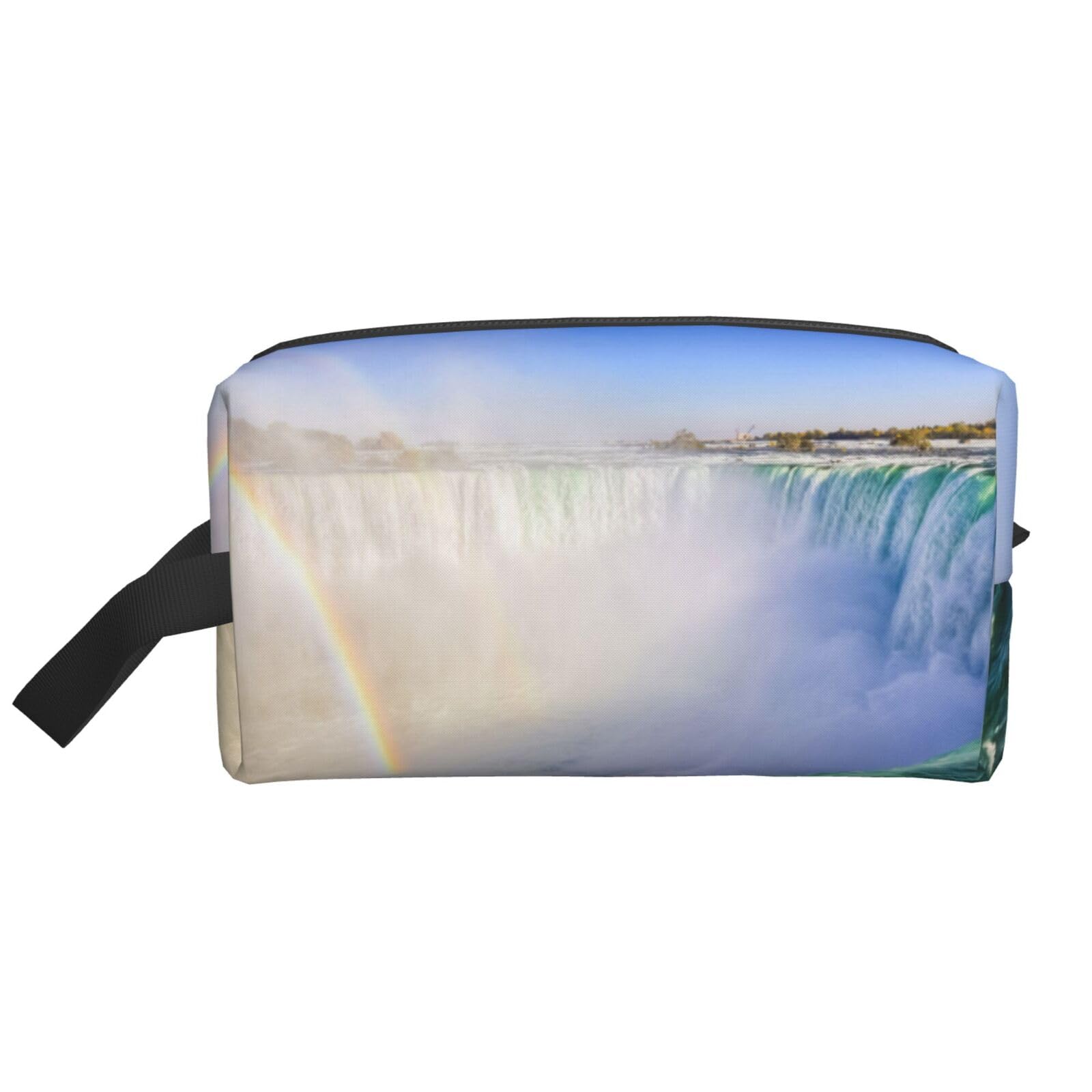 Ercgad Unisex White Waterfall And Rainbow Print Large Capacity Travel Toiletry Bag Cosmetic Pouch Daily Storage Makeup Case