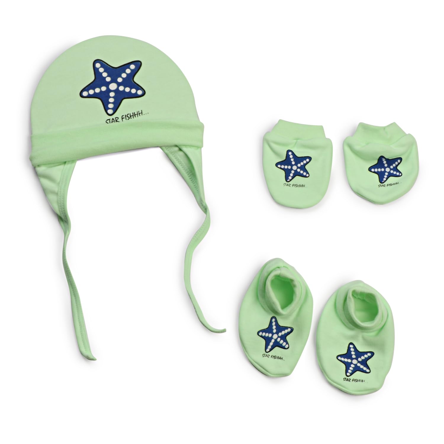 Dhairya Collection100% Cotton Baby Caps, Mittens and Booties Combo Set, 0-6 Months