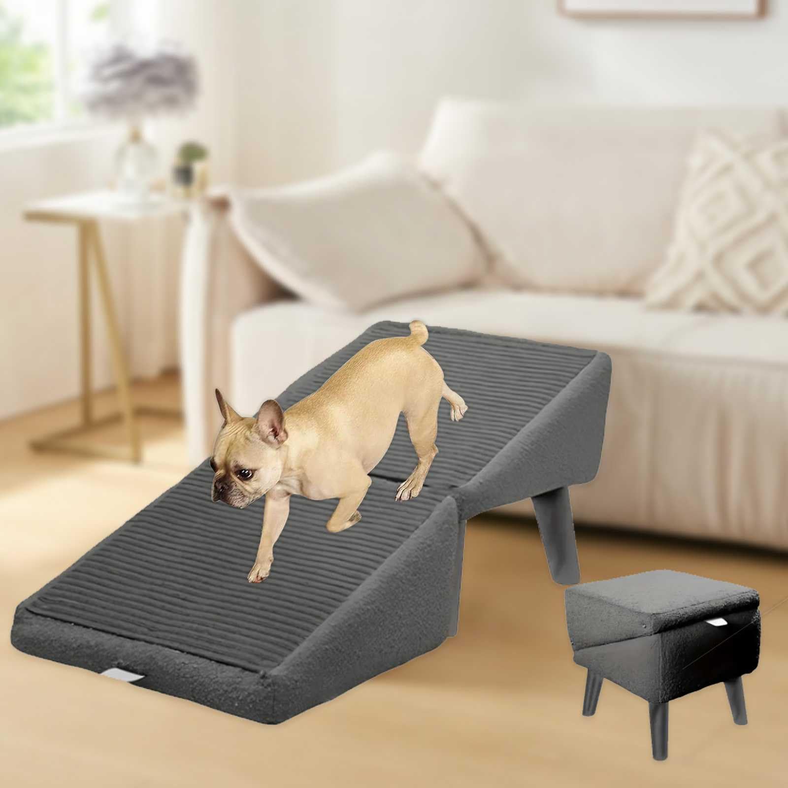 Sgabello ottomano per cani, rampa 2 in 1 divisa per cani, altezza 35,1 cm, sedia pieghevole per cani, rampa ottomana per letto, rampa per cani, scale per artrite, cani anziani di piccola