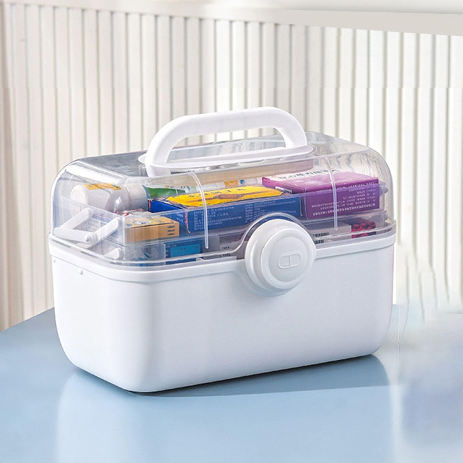 Medicine Storage Box and Plastic Storage Box, Portable Medicine Container Box, Medicine Lock Box First Aid Box Plastic Medical Box with Clear Lid Medicine Box for Home (A)