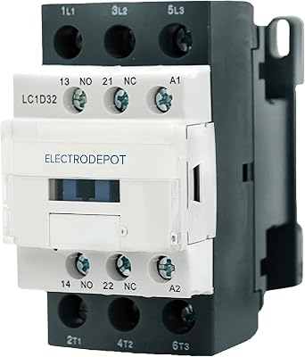 30A Electrodepot Contactor 3 Pole, 110/120V Coil, Motor Load 32A, Lighting 40A, 50A, 600V IEC DIN w 1NO and 1NC Aux Contact