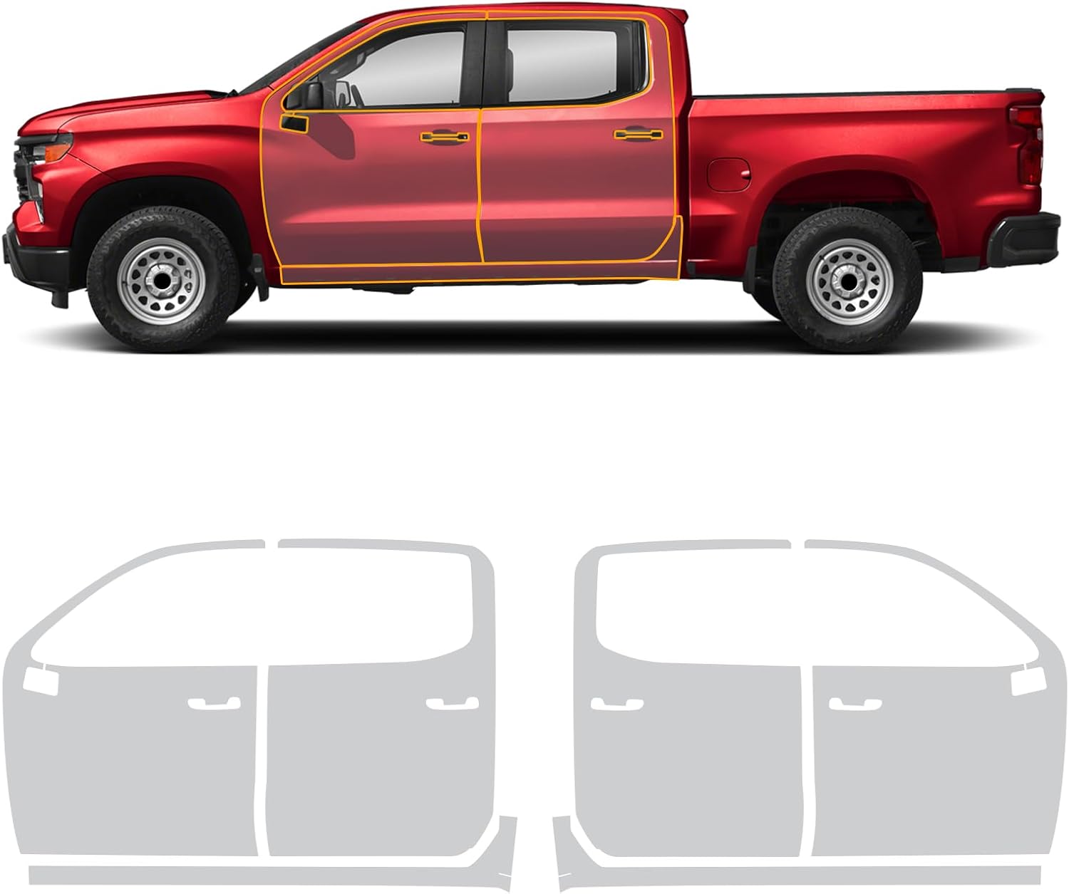 for 2024 Chevrolet Thorold 1500 8.5mil TPU PPF Clear Car Pre-Cut Paint Protective Film HD Scratch Exterior Accessories (Doors + Lower Side of Car 6Pcs)