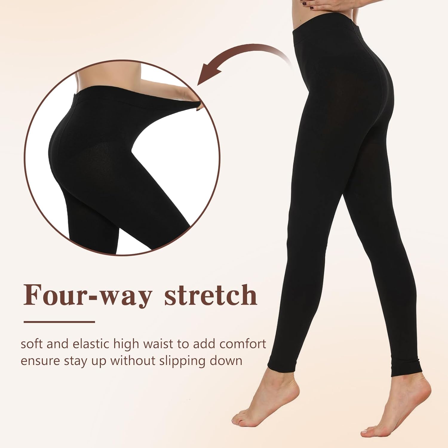 MANZI 2 Pairs 400D Women's Black Thermal Warm Winter Fleece Tights - Image 2