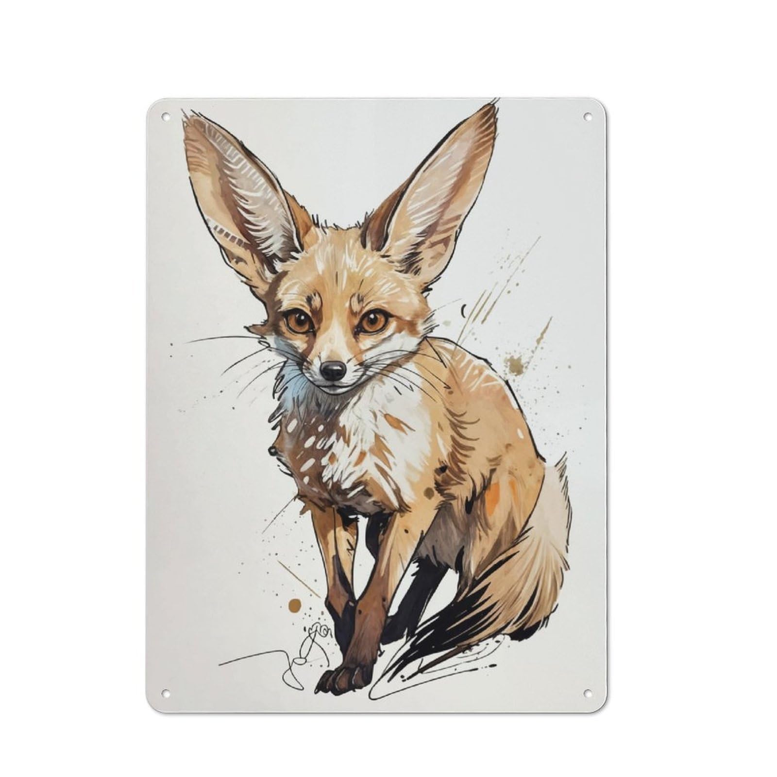 Junmoney Fennec Fox Illustration Retro Metal Wall Sign 40X30cm With For Living Room Wall, Housewarming Wall Decor For People Furnishing Living Room