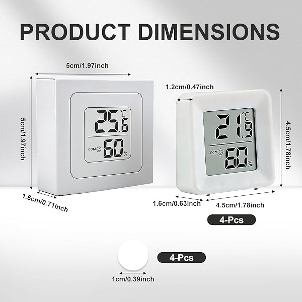 Luftfeuchtigkeitsmesser Thermometer,4 Stück Mini Digital Thermometer Innen,Temperatur Hygrometer LCD,Luftfeuchtigkeit Meter,für Innenraum Wohnzimmer Büro Gewächshaus - 2