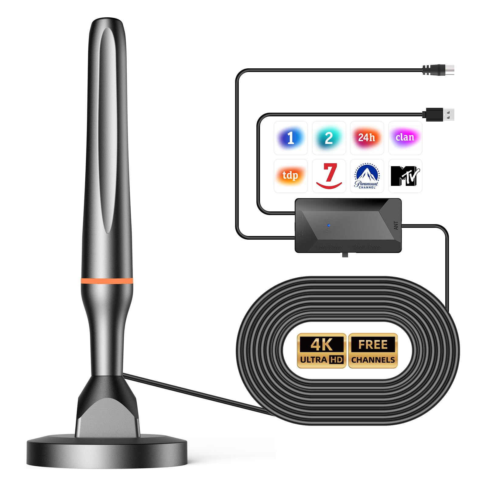 Antenna TV interna 2025, potente antenna TV portatile con amplificatore e base magnetica, 250 KM+ ricezione a lunga distanza, compatibile con 4K 1080P DTMB DVB-T2 DVB-T DVB-T - All TVs