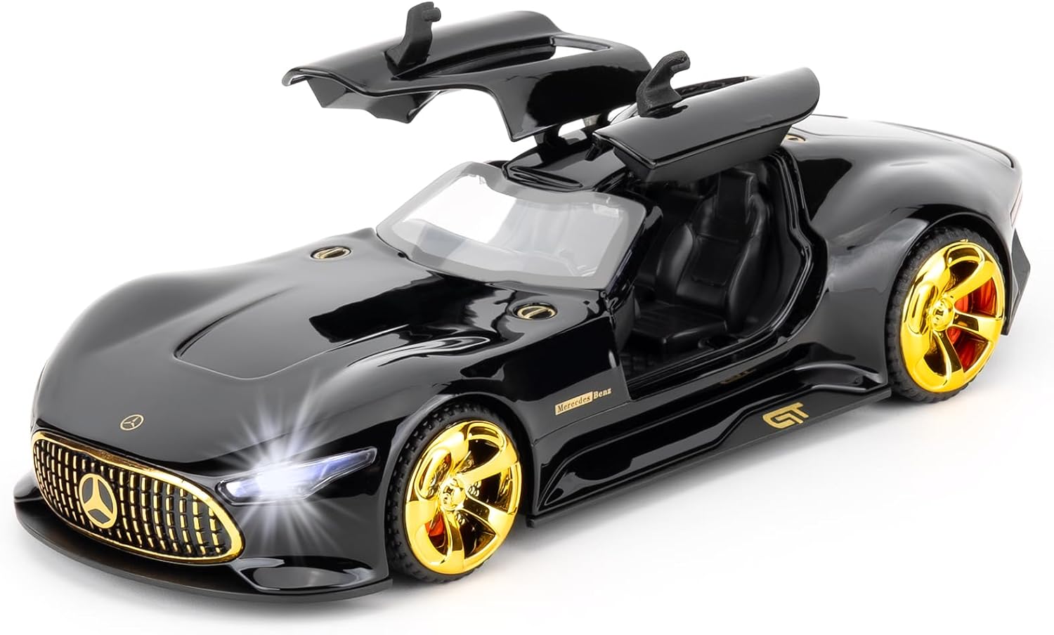 1/32 AMG GT Vision Model Car, Collectible Zinc Alloy Pull Back Vehicles Toy Car with Sound and Light for Adult Boys Girls 3+ Years Old Birthday Gift (Black)