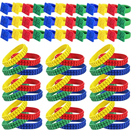 Building Blocks Party Supplies – 72 Pc Set - Building Blocks Party Favors - Wristbands & Ring - Building Block Party by Tigerdoe