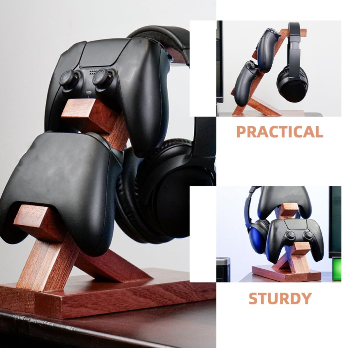 iplusmile Supporto per Controller da Gioco in Legno Color, Organizer per Controller e Cuffie, Design Semplice ed Elegante per Area Gaming e Spazio di Stoccaggio