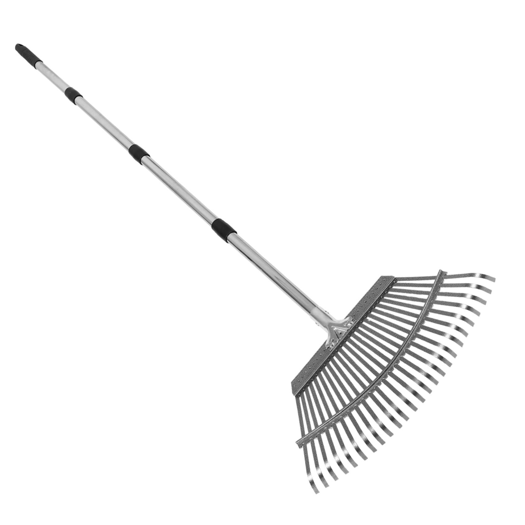 INOOMP Rastrillo de Jardín de 25 Dientes, Acero Inoxidable, Longitud Ajustable, Diseño Plegable para Yard y Pequeños Jardines