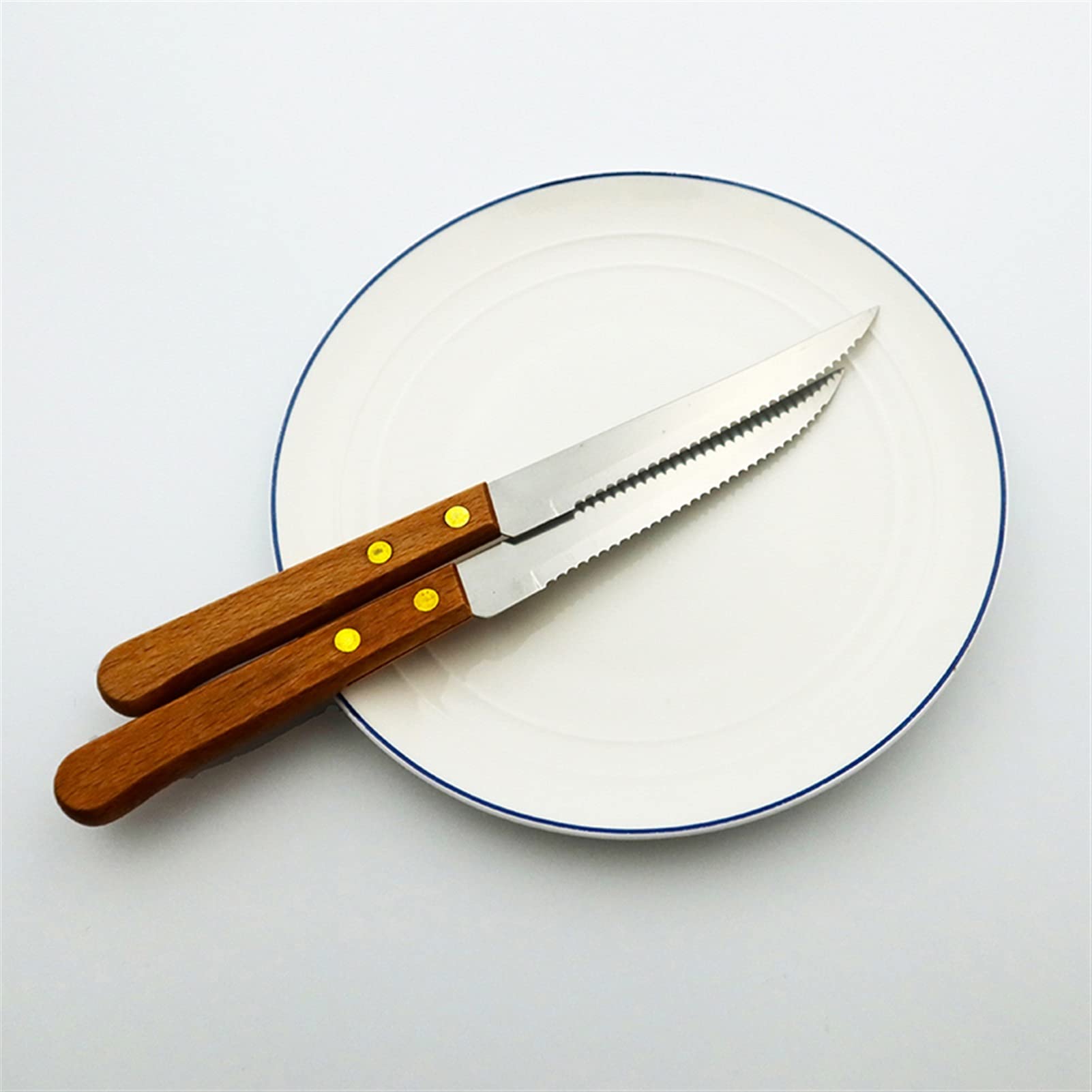 12pcs Cuchillo de filete de acero inoxidable con mango de madera Cuchillos de mesa Conjunto de vajillas Cubiertos de restaurante