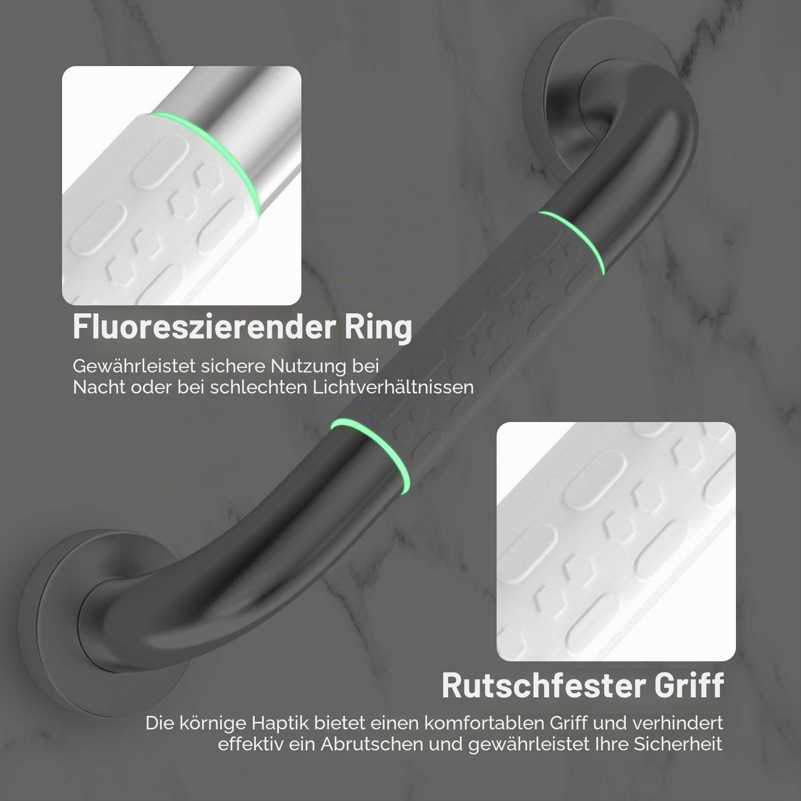 Oderra 30 cm Haltegriffe Für Senioren, Edelstahl Rutschfest Badewannengriff, Badezimmer Haltegriff Duschgriffe für Wandmontage WC, Griff Dusche Mit Leuchtkreisen