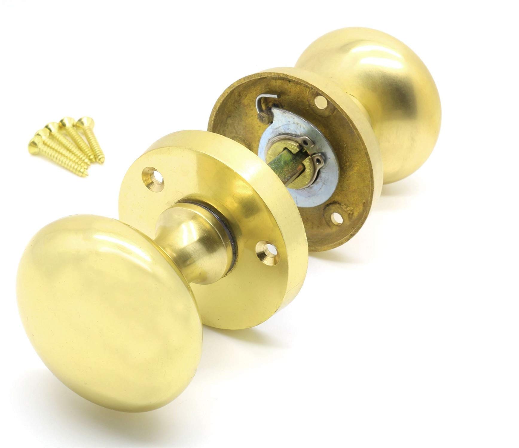Jiyo.Outdoor Polished Brass Mortice Sprung Door Knob Set Pack Pair