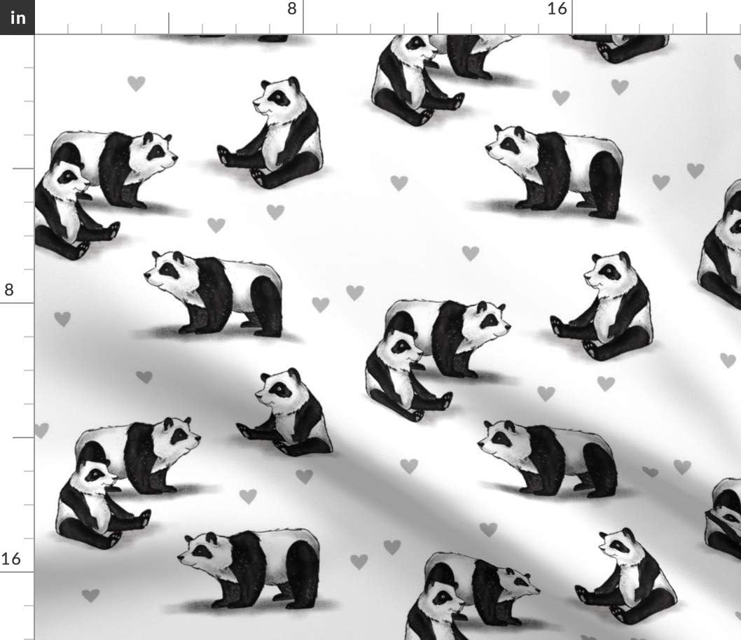 Spoonflower Fabric - Hearts Panda Bear China Black Animal Endangered Species Printed on Petal Signature Cotton Fabric by The Yard - Sewing Quilting Apparel Crafts Decor