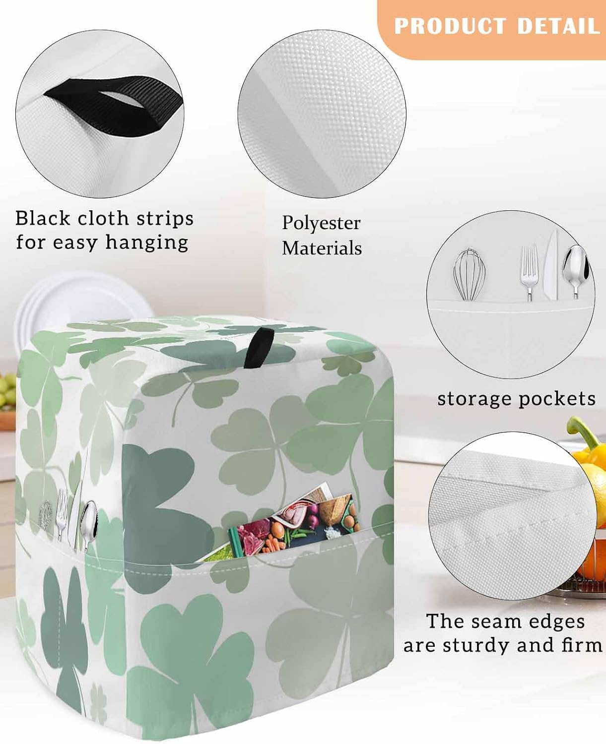 St. Patrick's Day Stand Mixer Cover with Storage Pocket, Waterproof Kitchen Mixer Covers, Green Ombre Lucky Clovers Kitchen Appliance Dust Cover Compatible with 5-8 Quart Mixers