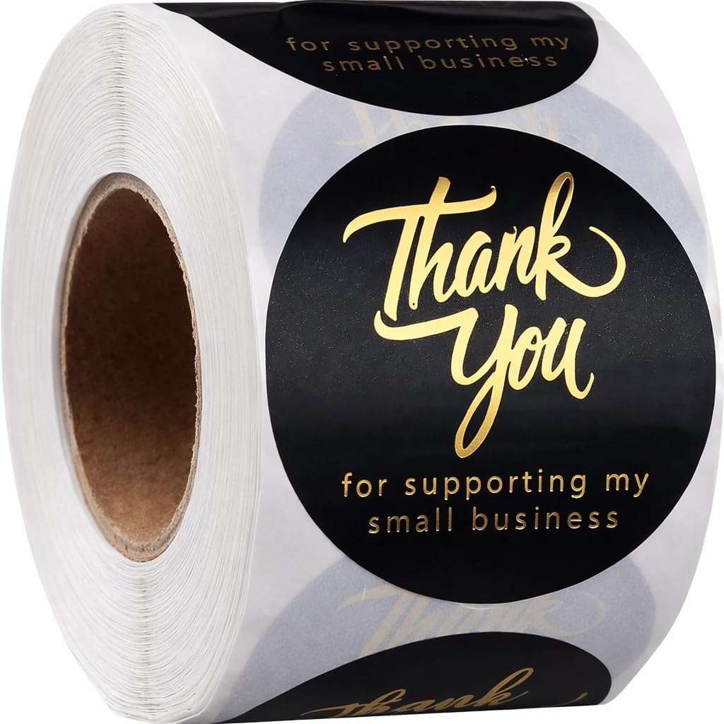 500 Pcs 2 Inch Thank You for Supporting My Small Business Stickers – Black Waterproof Self-Adhesive Labels with 4 Elegant Designs – Durable Envelope Seals for Packaging, Gift Bags, Boxes & Orders
