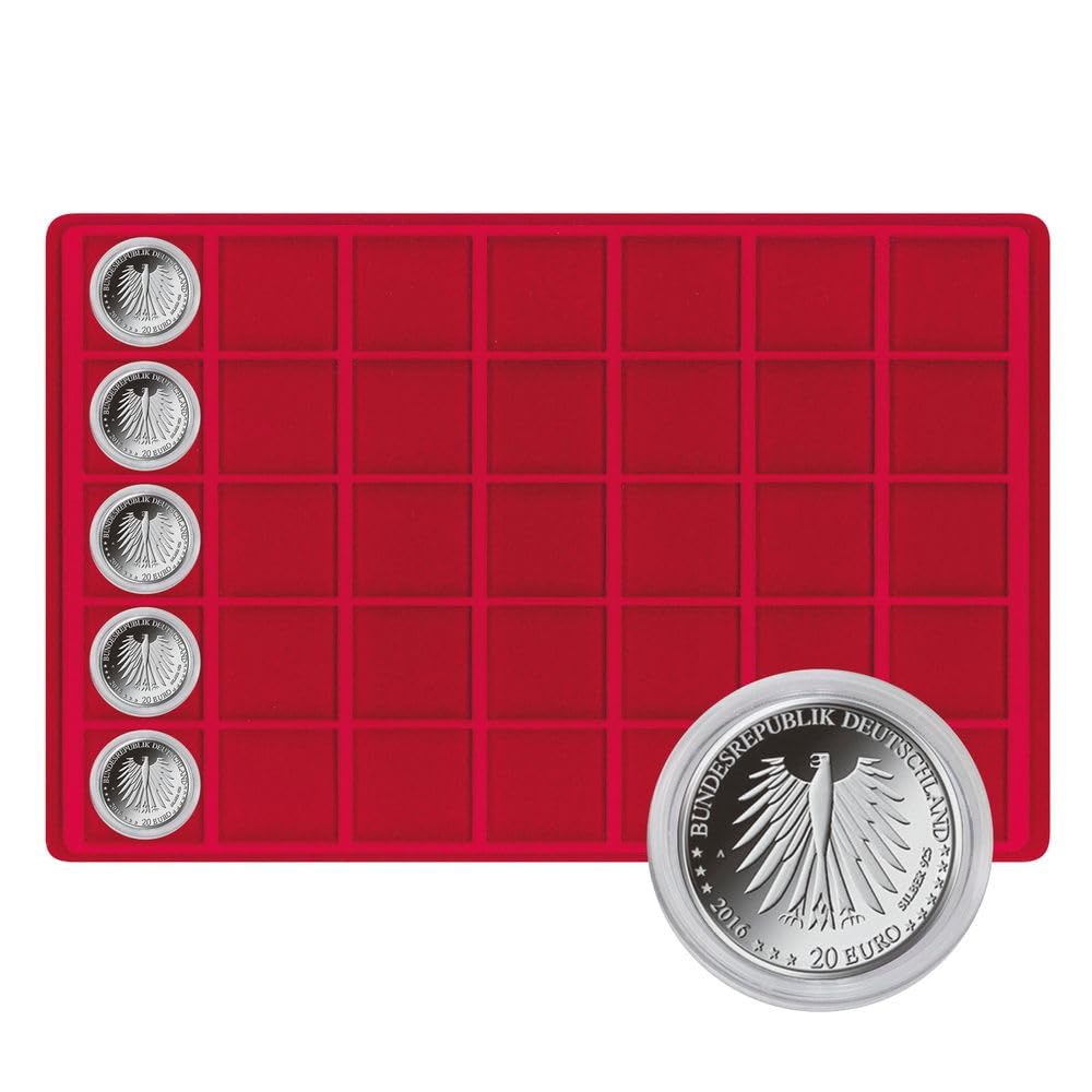 LINDNER Das Original Aluminium Coin Case with 5 Red Coin Trays for 175 Coins or Coin Capsules up to 39 mm Diameter