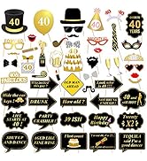 40th Birthday Party Photo Booth Props (53Pcs) for Her Him Funny 40 DIY Birthday Party Gold and Bl...