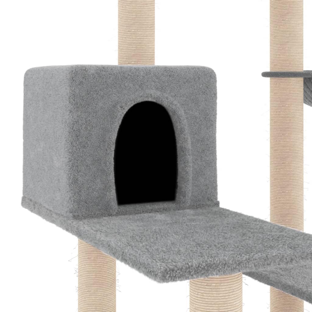 Árbol rascador con cueva de sisal, 82,5 cm, color gris claro | Mueble para gatos de varios niveles con cesta y cueva para el salón o el dormitorio.