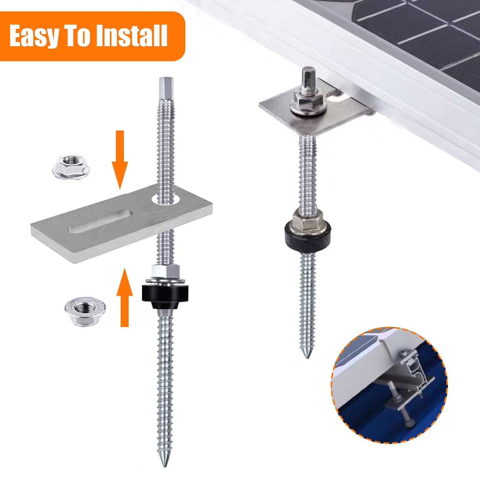 Hanger Bolts M10 X 200mm, Stainless Steel Photovoltaic Brackets Fixtures, Height-Adjustable & Pre-Assembled Solar Panel Accessories Kit for Photovoltaic Solar Mounting Building Roofs (Pack of 6) - Image 4