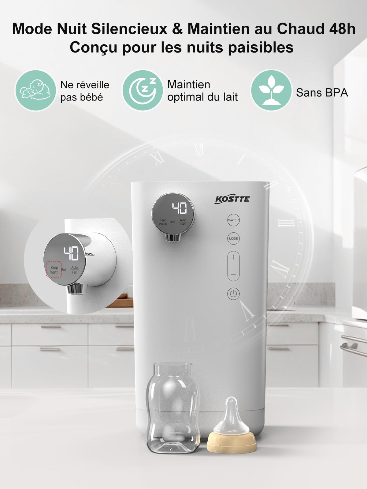 Préparateur de Biberons Automatique avec Contrôle de Température Précise (±1°C), Chauffe Biberon sans BPA et Facile à Utiliser pour Bébé/Adultes (Blanc), 1.5L