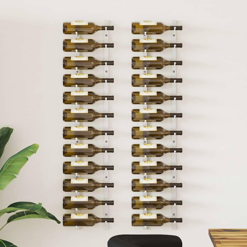 Wand-Weinregal aus weißem Eisen für 12 Flaschen, 2 Stück Flaschenhalter, platzsparendes Flaschenregal zur Aufbewahrung und Lagerung in Küche, Esszimmer, Bar oder Speisekammer